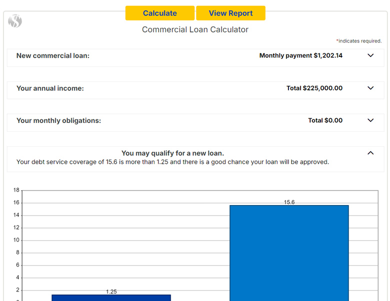 Commercial Loan Calculator from First Bank of the Lake